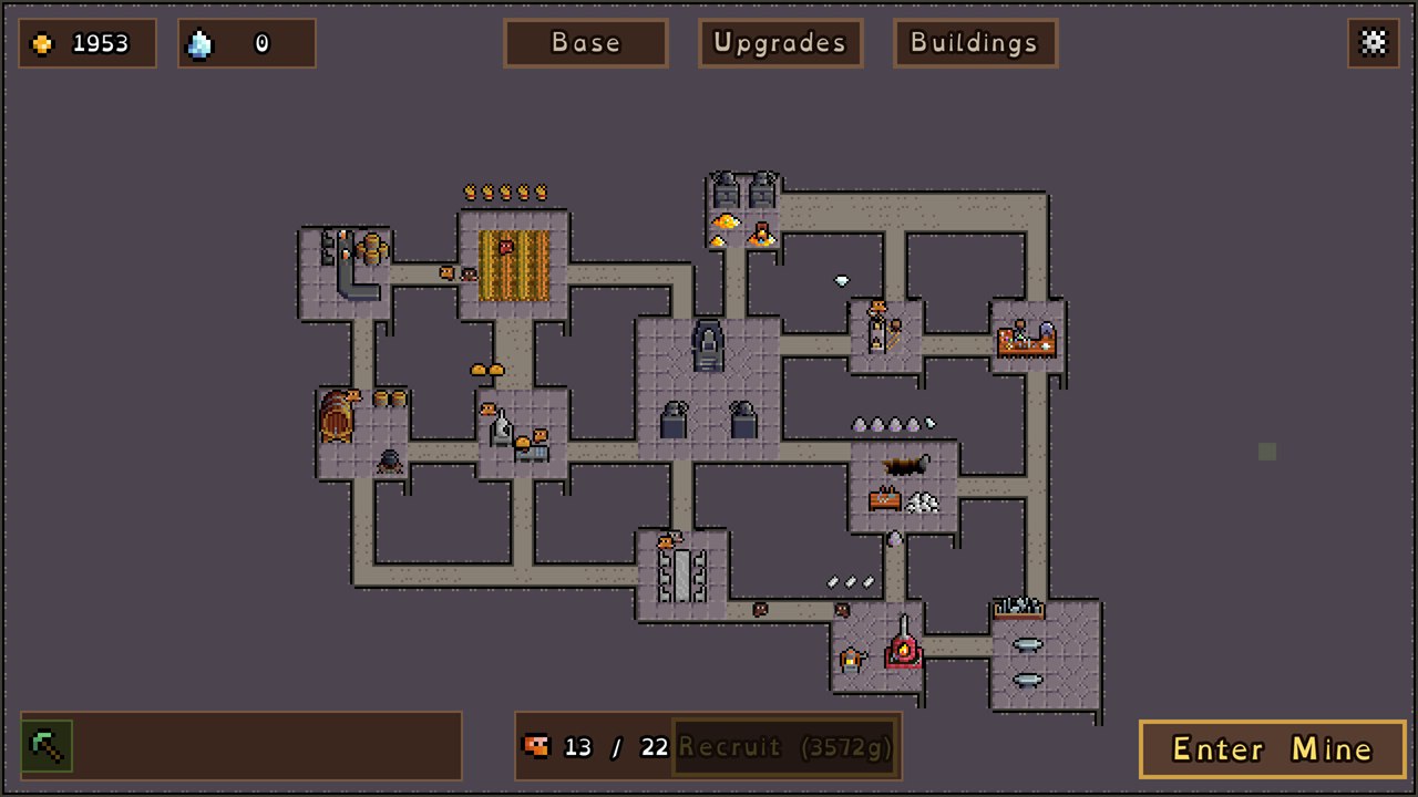Mountain Hall overview in King in the Mountain v0.65 with connected rooms, dwarves and navigation tabs visible.